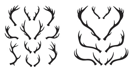 A collection of deer antler silhouettes in various shapes and sizes