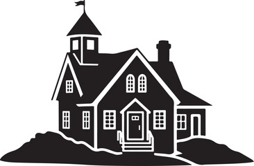 Silhouette Of A Two Story House With Tower building