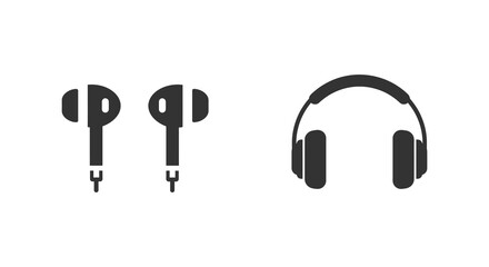 Black icons of headphones and earbuds on a white background