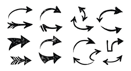 A collection of various black arrows on a white background