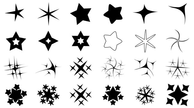 various forms of star effects to complement an imaginary image, banner, poster and others. Isolated white background, vector