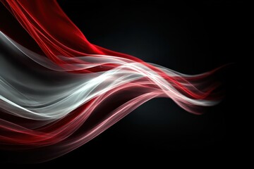 Abstract Red and White Flowing Ribbons on Black Background - Modern Design