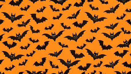Seamless halloween pattern with bats on orange background for textile design