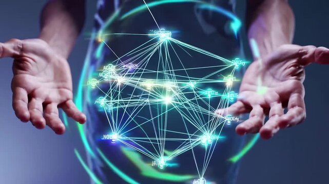 Conceptual scheme of social networking and connection emanating from pair of human hands