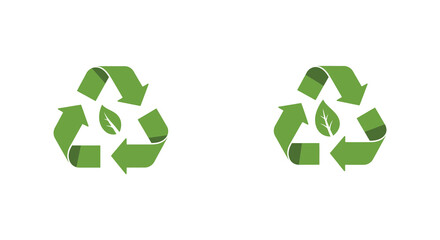 Obraz premium Green recycling symbols with leaves on a white background