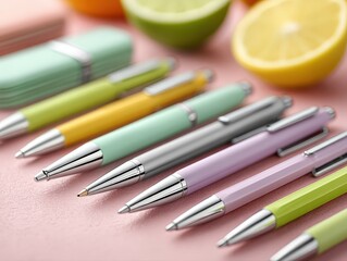 Pastel-Colored Pens and Pencils Collection: Elegant Stationery for Creative Writing and Office Use