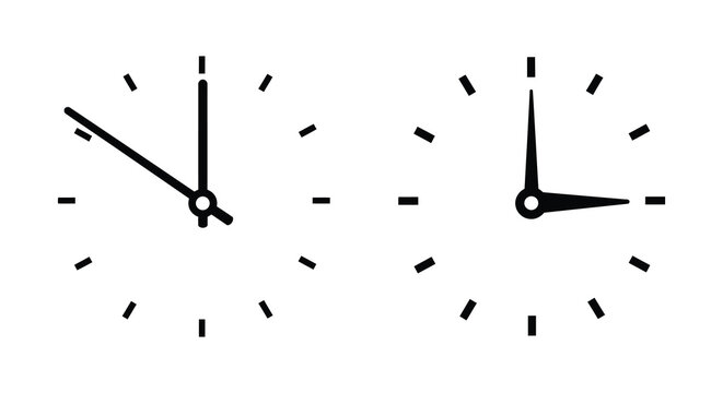 Two analog clock faces side by side showing different times