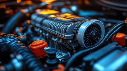 Close-up of car engine components