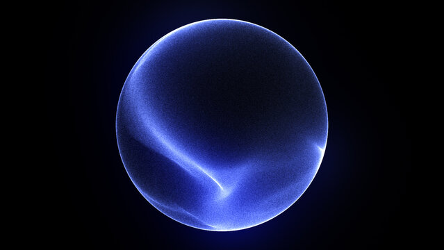 White abstract 3d sphere of glowing particles and energy waves. Light blue liquid particles forming a futuristic sphere and magic energy orb. Science, future technology concept, AI. 