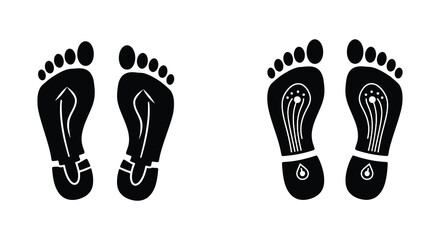 Footprints with and without ankle and foot reflexology markings