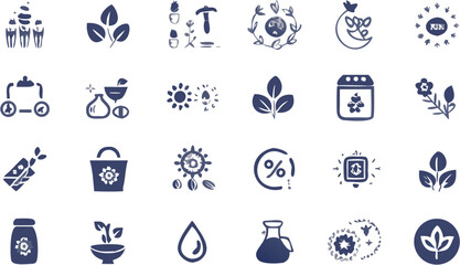 Collection of diverse botanical and agricultural icons in a minimalist style showcasing nature elements | editable eps vectors silhouette