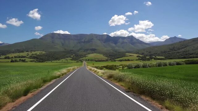 Paved Country Pathway in Proximity to Stanford, with the Kleinrivier Mountain Range in the Distance
