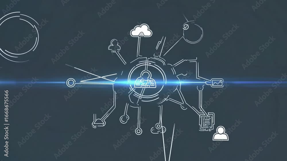 Wall mural collection of linear icons representing big data and information networks