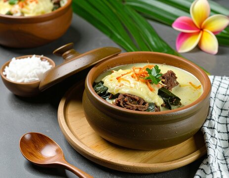 Tongan Lu Pulu with Corned Beef and Coconut Cream in Clay Pot