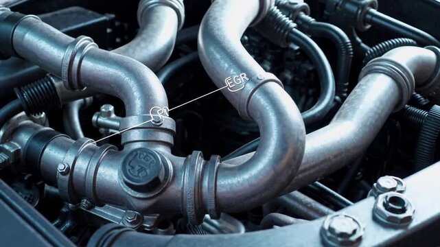 Close-Up Detailed View of Automotive Exhaust Gas Recirculation Valve and Components