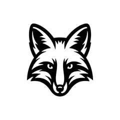 Obraz premium Stylized black and white fox head silhouette emblem with sharp details and fierce expression white background
