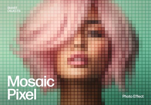 Mosaic Pixel Photo Effect with Retro 8bit Pixelated Digital Block Texture