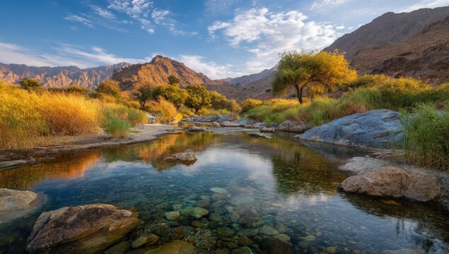Mountain stream reflecting a vibrant sky