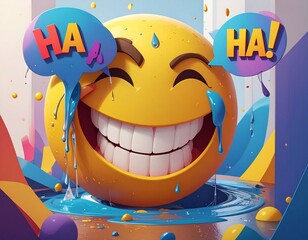 3D Cartooan Laughing Emoji Illustration with Pop-Art Style"