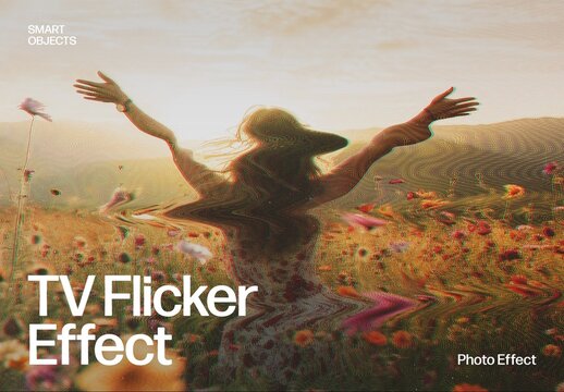 TV Flicker Photo Effect with Vintage CRT Analog Distortion and RGB Wave Noise Image Filter LUT