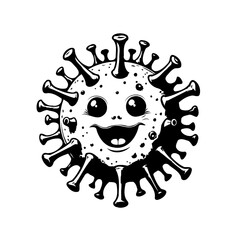 Cartoonish depiction of a smiling coronavirus offers a lighthearted yet serious perspective on