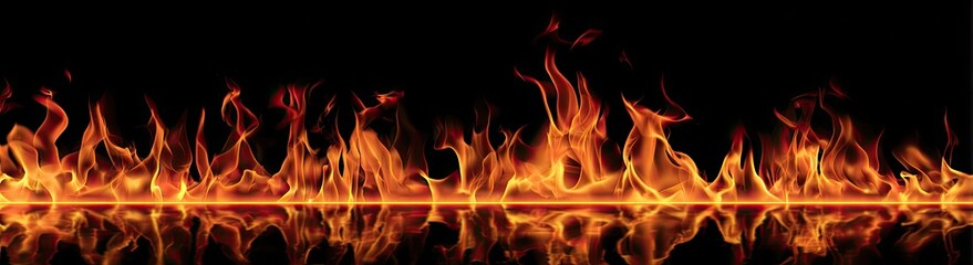 Fiery orange and red flames reflected over a thin orange line against a black background