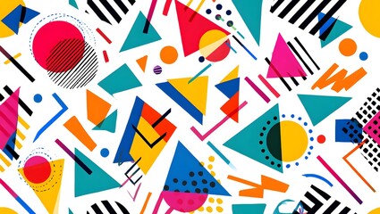Obraz premium Vibrant memphis style geometric pattern with bold shapes and retro colors for a dynamic abstract background