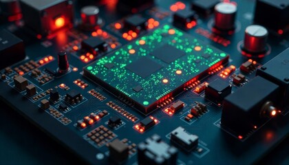 Obraz premium Electronic circuit board with glowing components