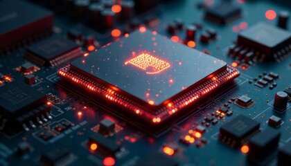 Electronic circuit board with glowing processor