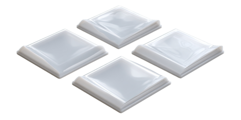Four square, translucent, slightly curved,  white tiles or panels