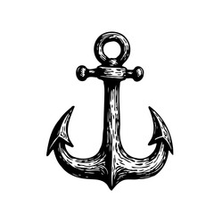 Monochrome maritime illustration featuring a vintage anchor with intricate detailing evoking