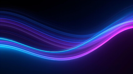 Naklejka premium Abstract flowing neon light waves in vibrant blue and purple on a dark background