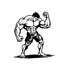 Powerful muscular figure demonstrating strength fitness and unwavering determination showcasing