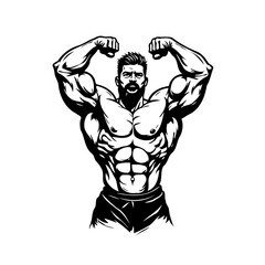 Powerful muscular man flexing biceps showcasing strength and dedication to fitness lifestyle