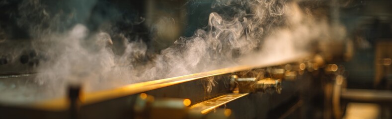 Steam rising from a metallic structure