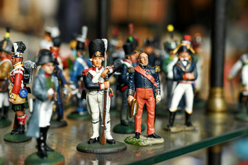 Tin soldiers in uniform in a vintage store