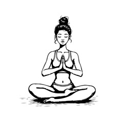 Serene stillness illustration of a woman meditating in lotus position finds her inner peace and
