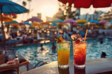 Sunset cocktails by a pool (2)