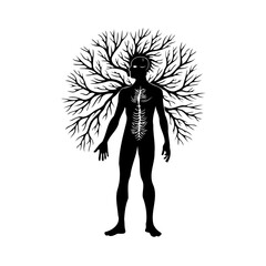 Silhouette figure embodying connectivity concept representing the human form interconnectedness