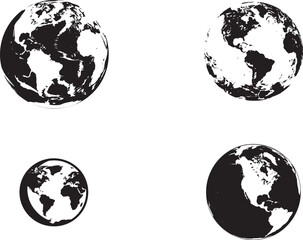 Black and white vector logo of the Earth with various continents, simple design, white background.eps