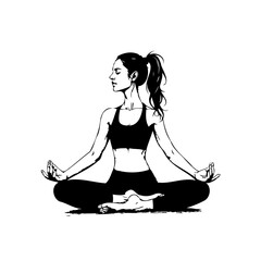 Silhouette illustration of a woman practicing meditation and yoga for mental peace and physical
