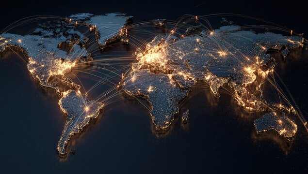 Global network map, illuminated cities (1)