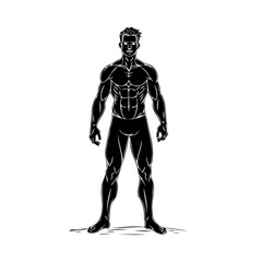 Silhouette of a muscular man standing powerfully with defined abs showcasing fitness athletic body