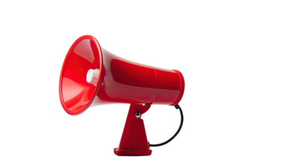 Modern red loudspeaker with sound amplifier isolated on white background
