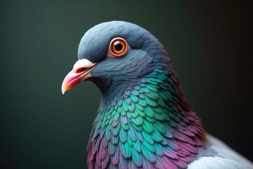 Obraz premium Close Up Portrait of a Vibrant Pigeon with Iridescent Plumage