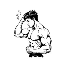 Strong muscular man illustration with smoke effect conveying intense workout or physical exertion
