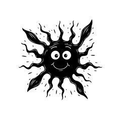 Whimsical black blot graphic with radiating whimsical tendrils and a charmingly expressive face