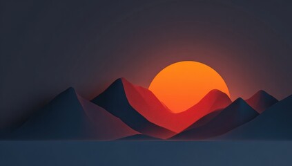 Digital landscape with vibrant sunset over mountains