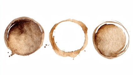 Three coffee cup rings on white background