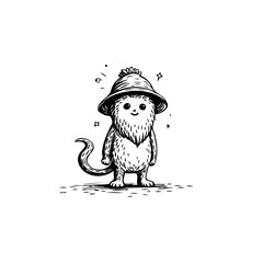 Whimsical creature wearing a patterned beanie under a sparkling starry sky design evokes playful